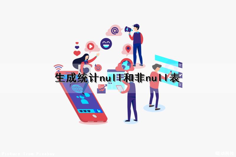 生成统计null和非null表（not in 会统计null值）